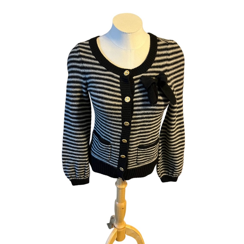 Juicy Couture Black & Gray Striped Cashmere/Wool Blend Cardigan-Size Petite